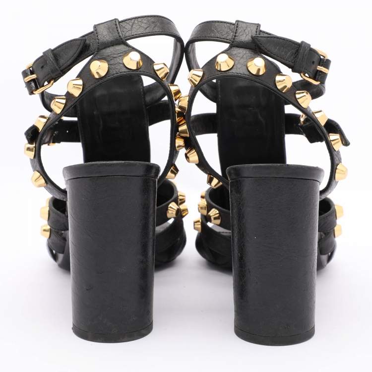 Pre Owned Balenciaga Black Leather Arena Gladiator Sandals Size 39.5