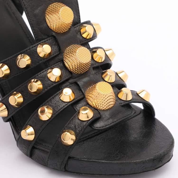 Pre Owned Balenciaga Black Leather Arena Gladiator Sandals Size 39.5