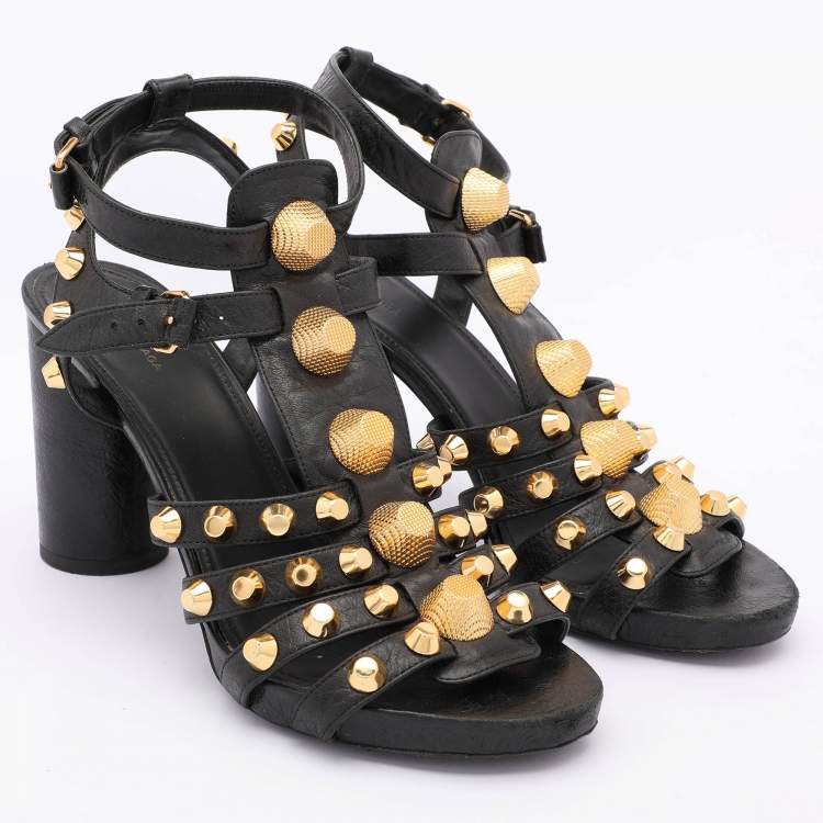 Pre Owned Balenciaga Black Leather Arena Gladiator Sandals Size 39.5