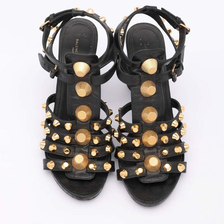 Pre Owned Balenciaga Black Leather Arena Gladiator Sandals Size 39.5