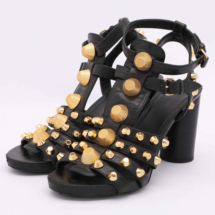 Pre Owned Balenciaga Black Leather Arena Gladiator Sandals Size 39.5