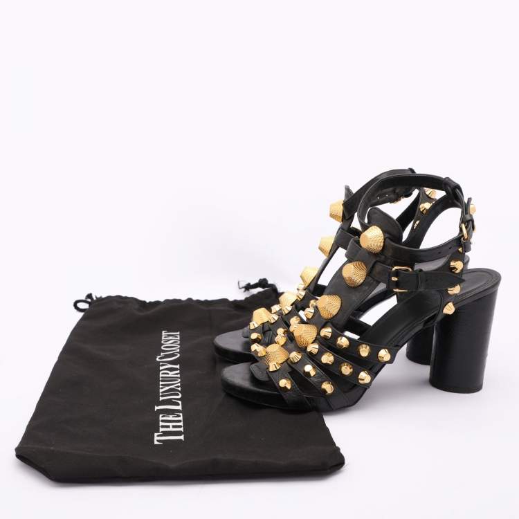Pre Owned Balenciaga Black Leather Arena Gladiator Sandals Size 39.5