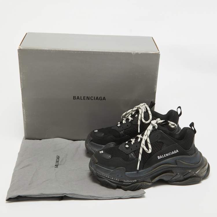 Pre Owned Balenciaga Black Faux Leather and Mesh Triple S Clear Sole Sneakers Size 37