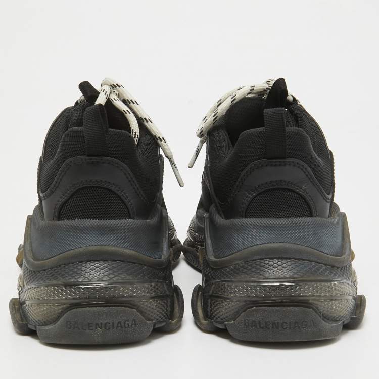 Pre Owned Balenciaga Black Faux Leather and Mesh Triple S Clear Sole Sneakers Size 37