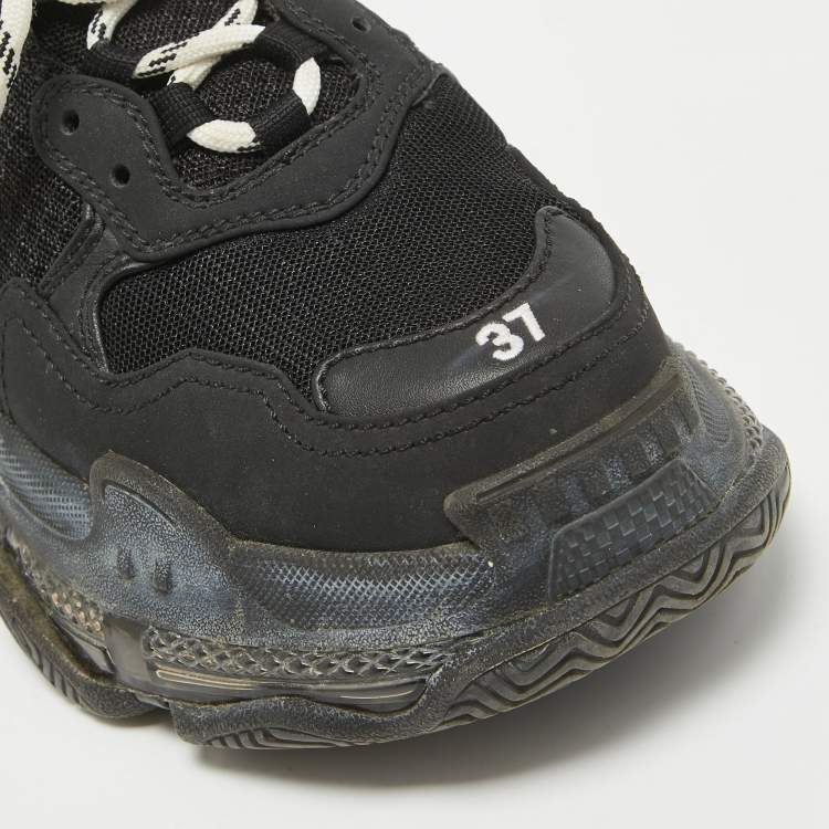Pre Owned Balenciaga Black Faux Leather and Mesh Triple S Clear Sole Sneakers Size 37