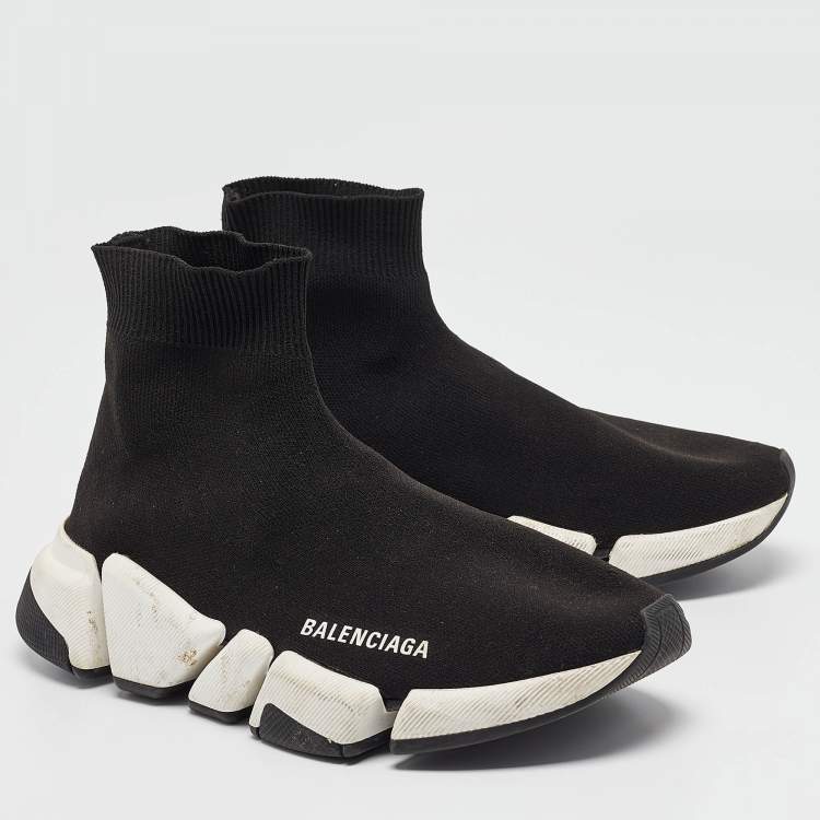 مملوكة مسبقًا Balenciaga Black Knit Fabric Speed 2.0 High Top Sneakers Size 37