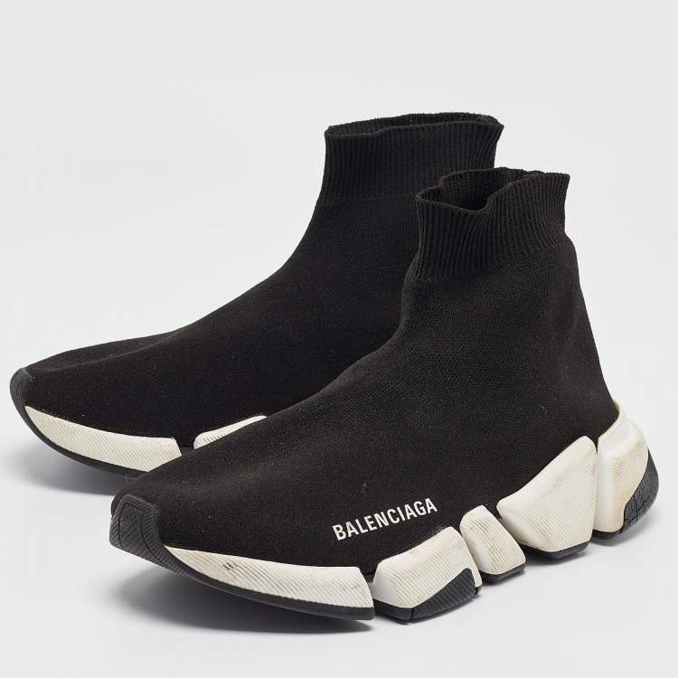 مملوكة مسبقًا Balenciaga Black Knit Fabric Speed 2.0 High Top Sneakers Size 37