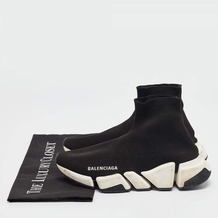 مملوكة مسبقًا Balenciaga Black Knit Fabric Speed 2.0 High Top Sneakers Size 37