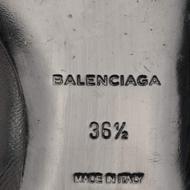 Pre Owned Balenciaga Black Leather Pointed Toe Lace Up Ankle Length Boots Size 36.5
