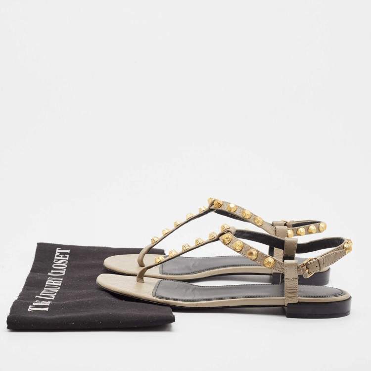 Pre Owned Balenciaga Brown Leather Arena Ankle Strap Flats Size 38