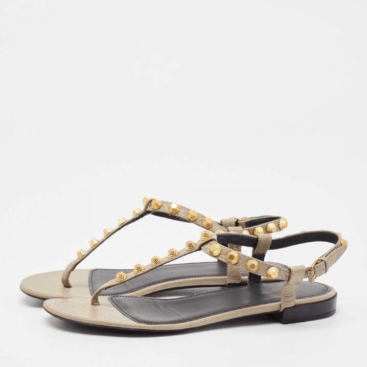 Pre Owned Balenciaga Brown Leather Arena Ankle Strap Flats Size 38