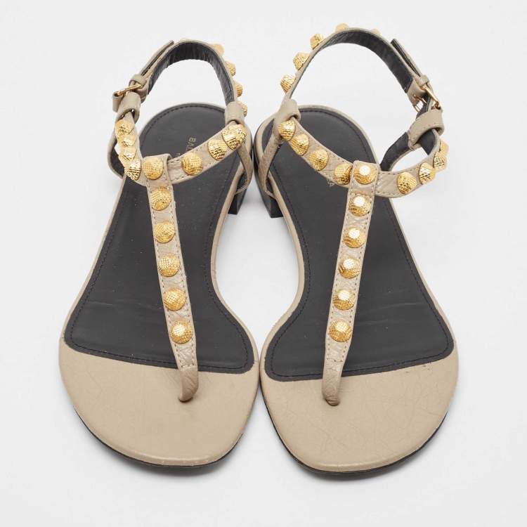 Pre Owned Balenciaga Brown Leather Arena Ankle Strap Flats Size 38