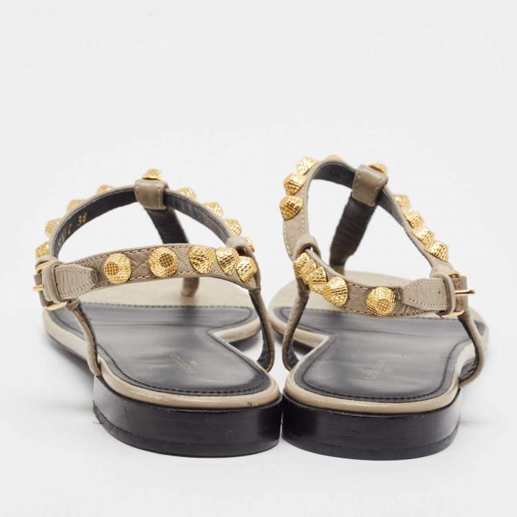 Pre Owned Balenciaga Brown Leather Arena Ankle Strap Flats Size 38