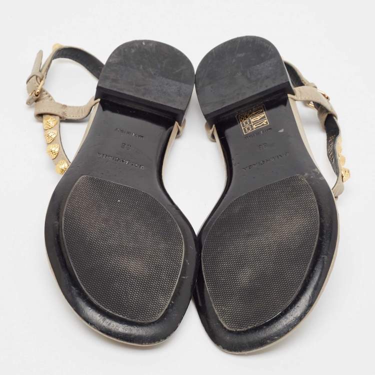 Pre Owned Balenciaga Brown Leather Arena Ankle Strap Flats Size 38