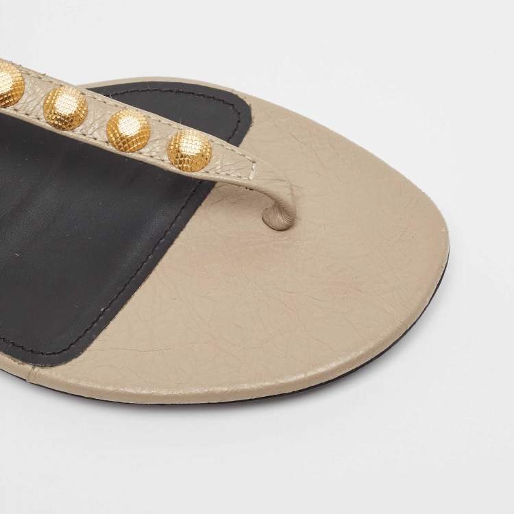 Pre Owned Balenciaga Brown Leather Arena Ankle Strap Flats Size 38