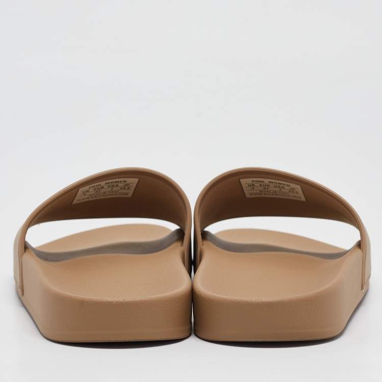 Pre Owned Balenciaga Light Brown Rubber Embossed Logo Slides Size 37