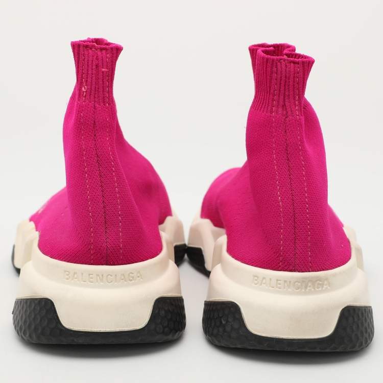 Pre Owned Balenciaga Pink Knit Fabric Speed Trainer Sneakers Size 36
