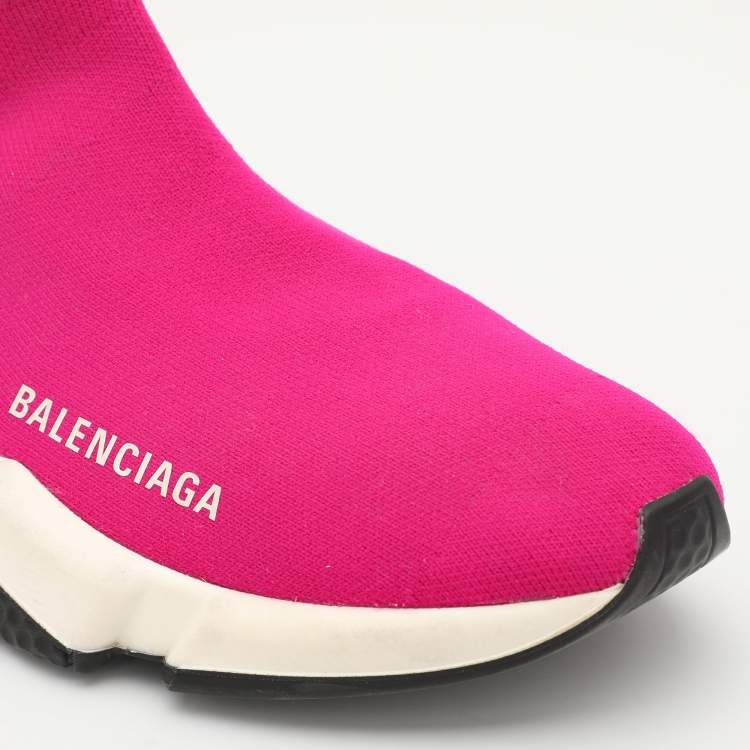 Pre Owned Balenciaga Pink Knit Fabric Speed Trainer Sneakers Size 36
