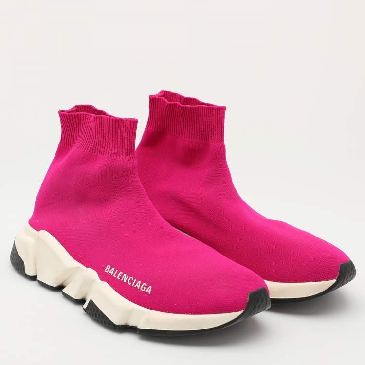 Pre Owned Balenciaga Pink Knit Fabric Speed Trainer Sneakers Size 36