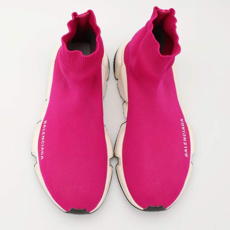 Pre Owned Balenciaga Pink Knit Fabric Speed Trainer Sneakers Size 36