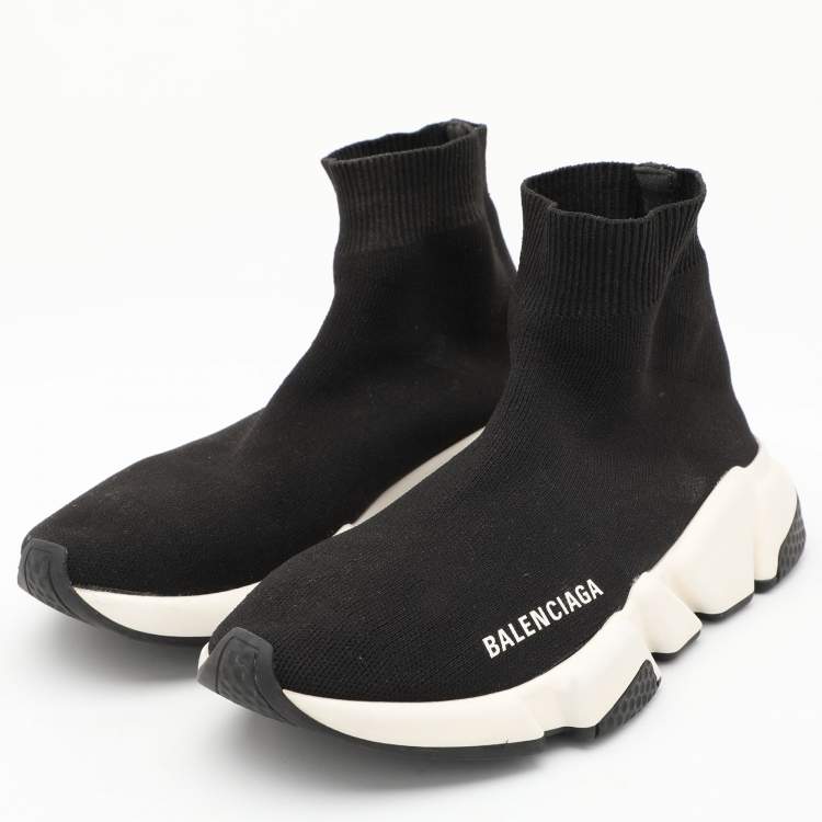 Pre Owned Balenciaga Black Knit Fabric Speed Trainer Sneakers Size 35