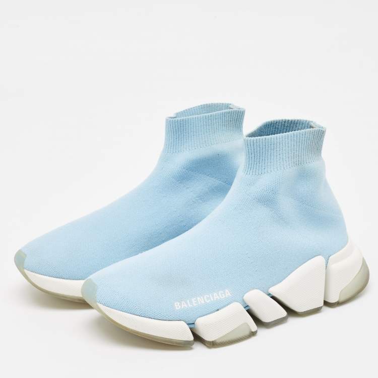 Pre Owned Balenciaga Blue Knit Fabric Speed 2.0 LT Sneakers Size 36