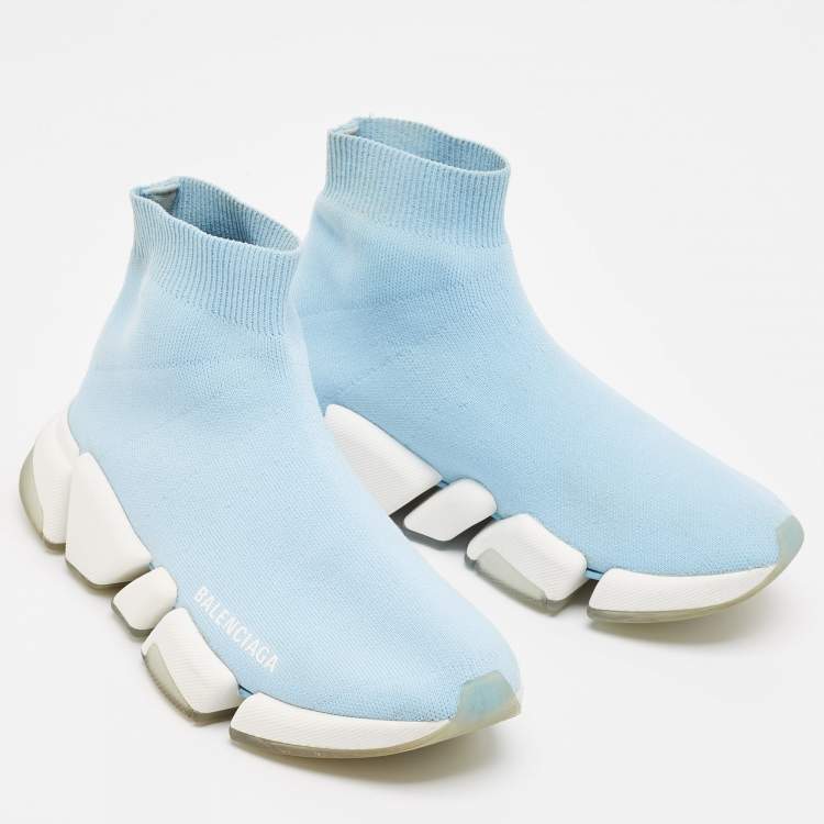 Pre Owned Balenciaga Blue Knit Fabric Speed 2.0 LT Sneakers Size 36