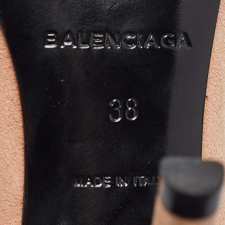 Pre Owned Balenciaga Peach Suede Peep Toe Pumps Size 38