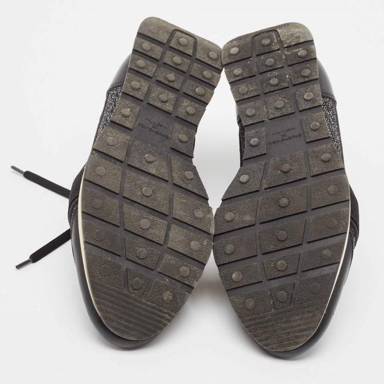 Pre Owned Balenciaga Black Fabric and Leather Race Runner Lace Up Sneakers Size 38