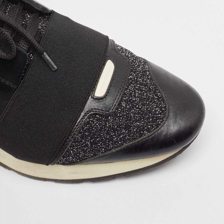 Pre Owned Balenciaga Black Fabric and Leather Race Runner Lace Up Sneakers Size 38