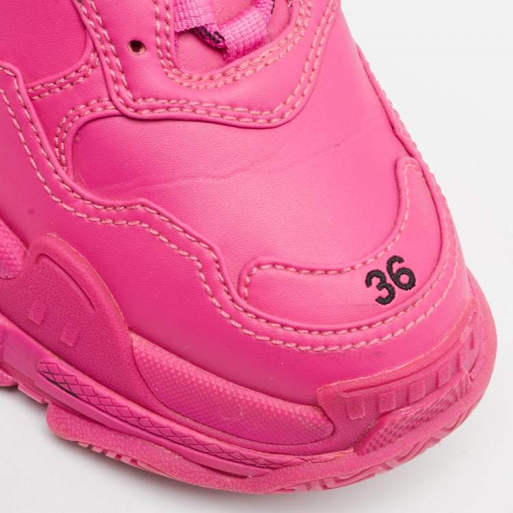 Pre Owned Balenciaga Pink Leather Triple S Lace Up Sneakers Size 36