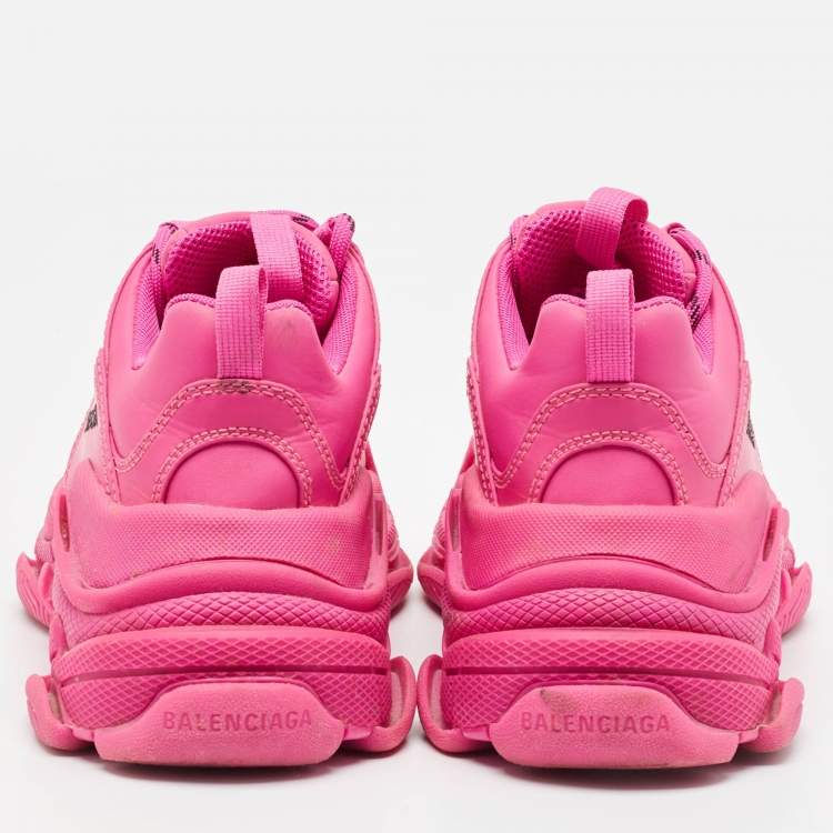 Pre Owned Balenciaga Pink Leather Triple S Lace Up Sneakers Size 36