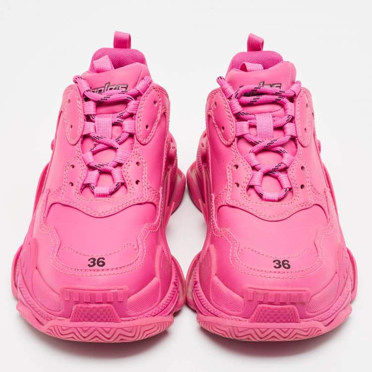 Pre Owned Balenciaga Pink Leather Triple S Lace Up Sneakers Size 36