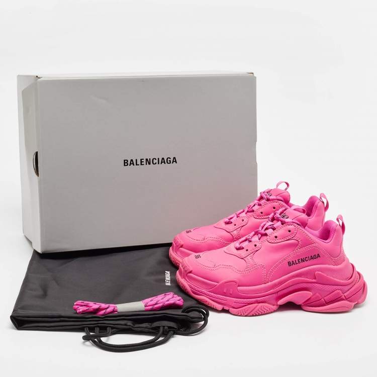 Pre Owned Balenciaga Pink Leather Triple S Lace Up Sneakers Size 36