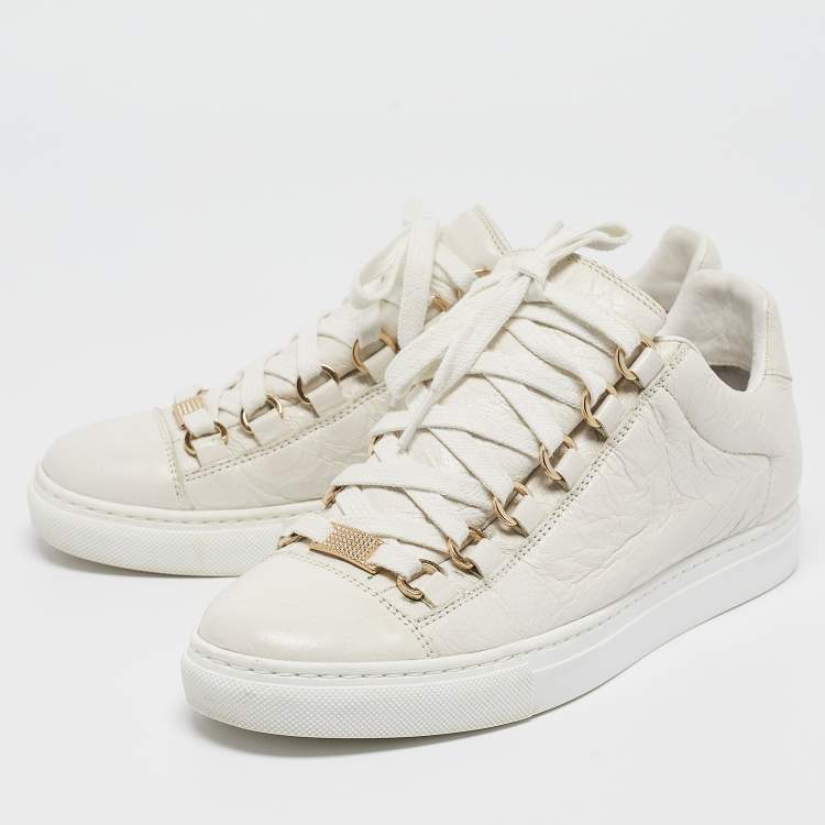 Pre Owned Balenciaga White Leather Arena Lace Up Sneakers Size 36
