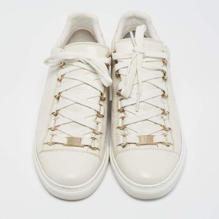 Pre Owned Balenciaga White Leather Arena Lace Up Sneakers Size 36