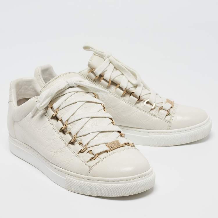 Pre Owned Balenciaga White Leather Arena Lace Up Sneakers Size 36