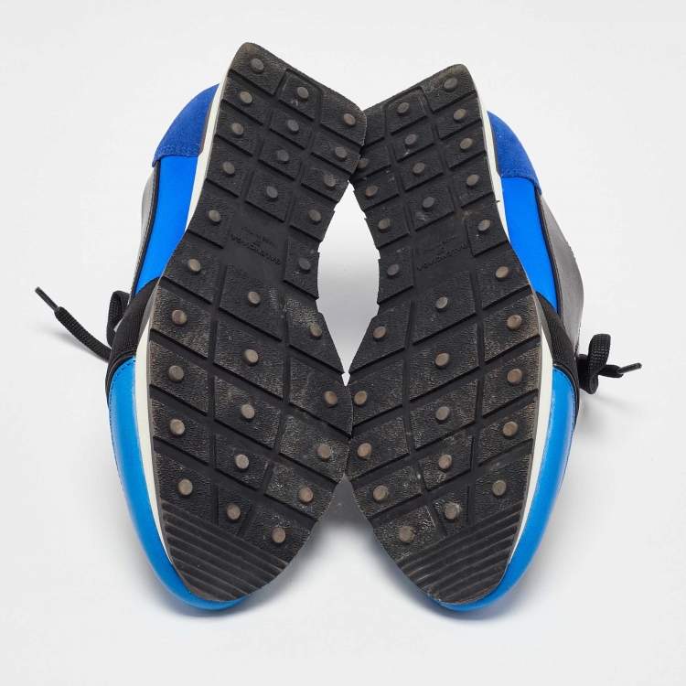 Pre Owned Balenciaga Blue Leather, Mesh and Suede Race Runner Low Top Sneakers Size 37