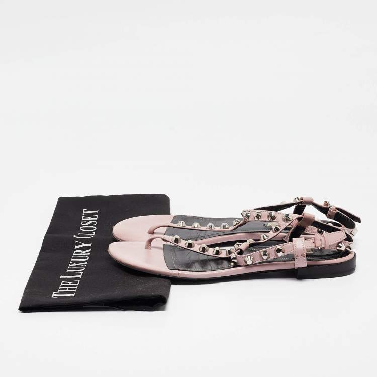 Pre Owned Balenciaga Beige Leather Arena Flat Sandals Size 38