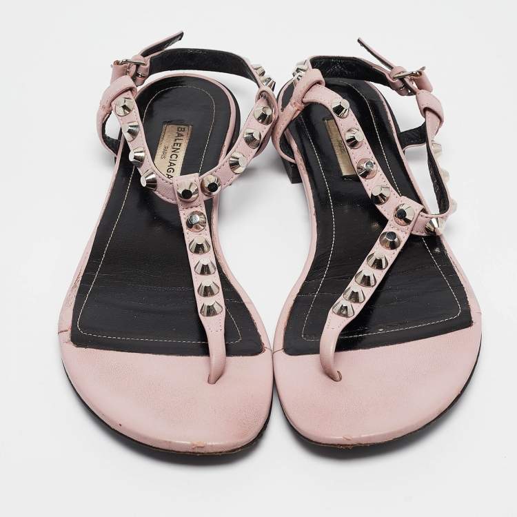 Pre Owned Balenciaga Beige Leather Arena Flat Sandals Size 38