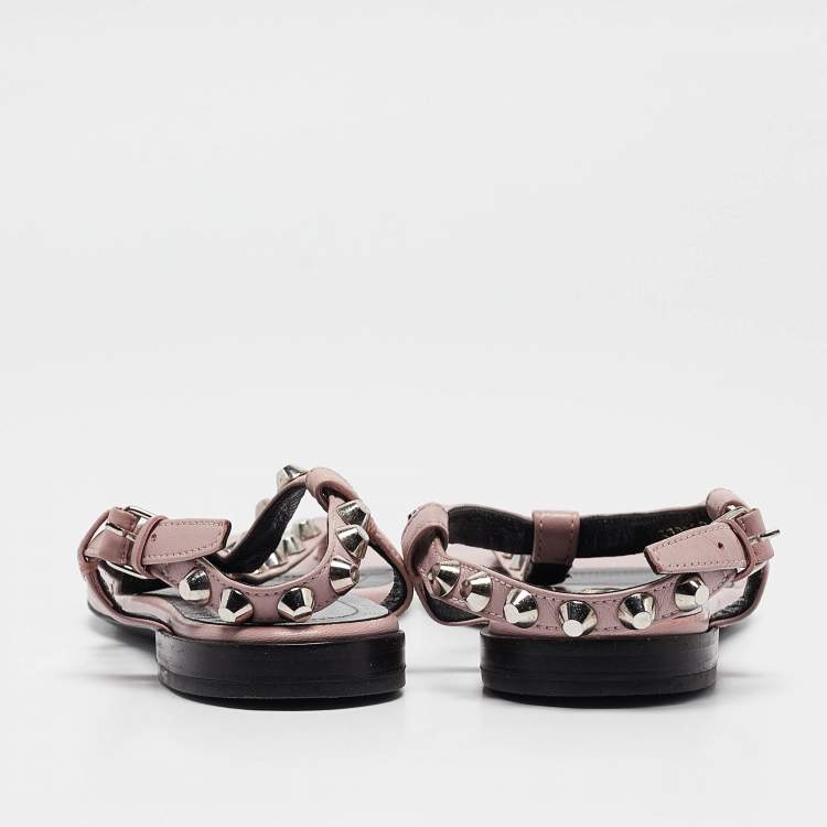 Pre Owned Balenciaga Beige Leather Arena Flat Sandals Size 38