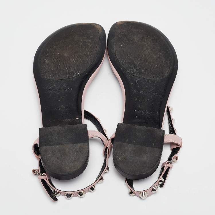 Pre Owned Balenciaga Beige Leather Arena Flat Sandals Size 38