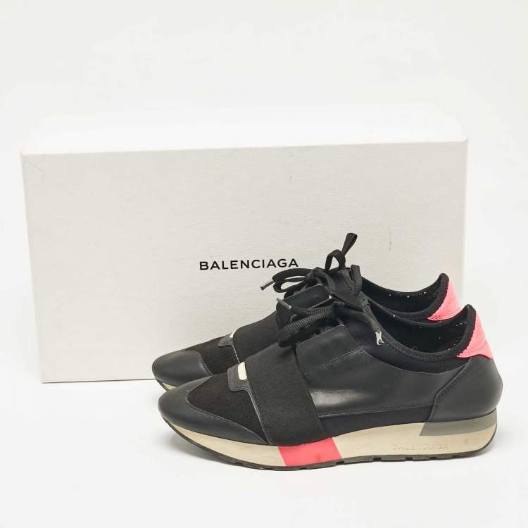 Pre Owned Balenciaga Black Fabric and Leather Race Runner Low Top Sneakers Size 39