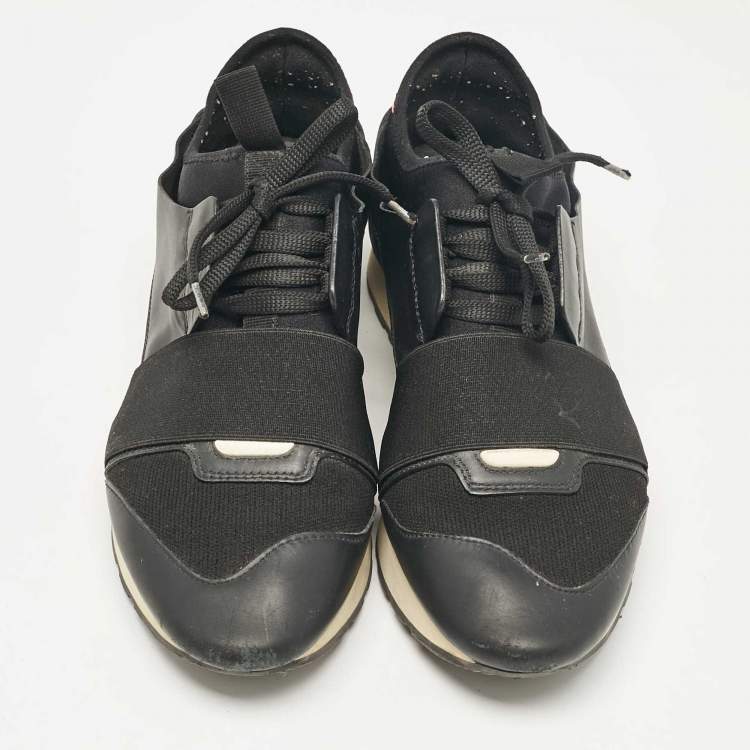 Pre Owned Balenciaga Black Fabric and Leather Race Runner Low Top Sneakers Size 39