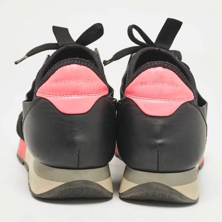 Pre Owned Balenciaga Black Fabric and Leather Race Runner Low Top Sneakers Size 39