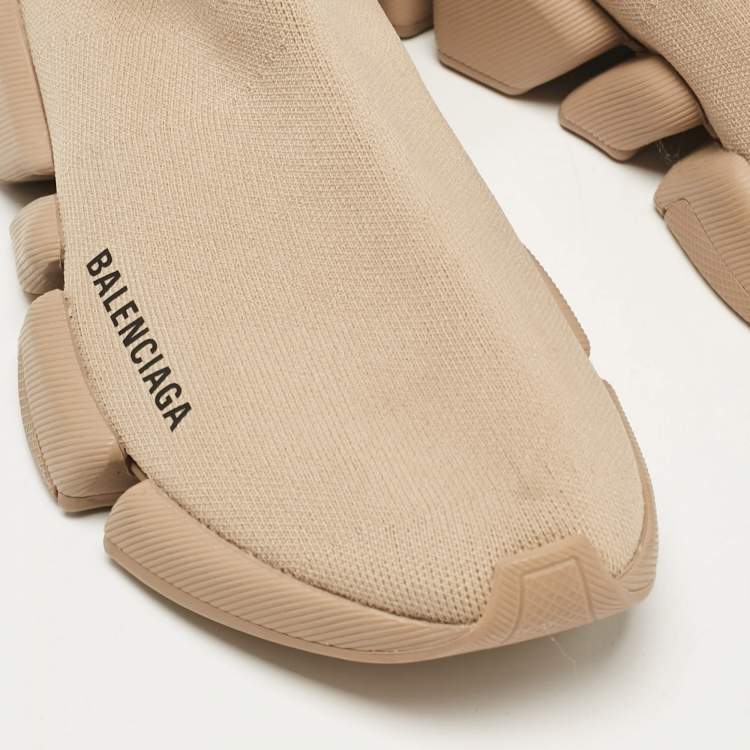 Pre Owned Balenciaga Beige Knit Fabric Speed Trainer High Top Sneakers Size 39