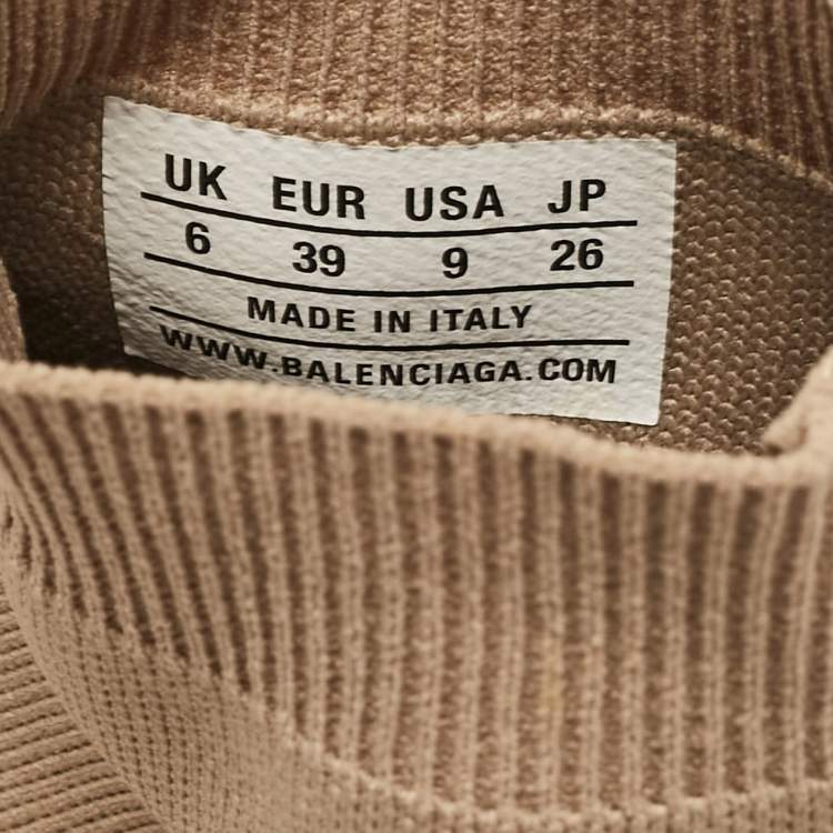 Pre Owned Balenciaga Beige Knit Fabric Speed Trainer High Top Sneakers Size 39
