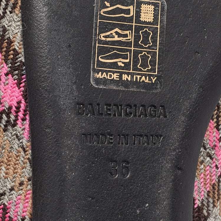 Pre Owned Balenciaga Pink/Brown Plaid Canvas Knife Flat Mules Size 36