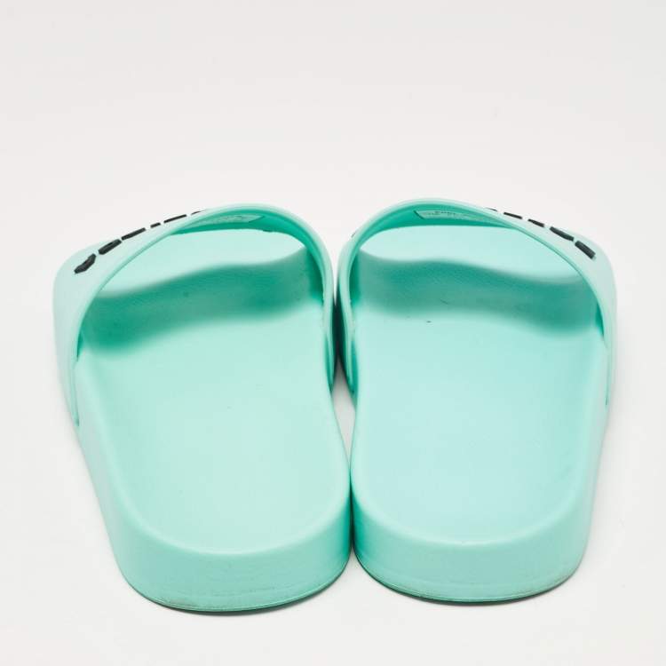 Pre Owned Balenciaga Blue Rubber Pool Slides Size 35 