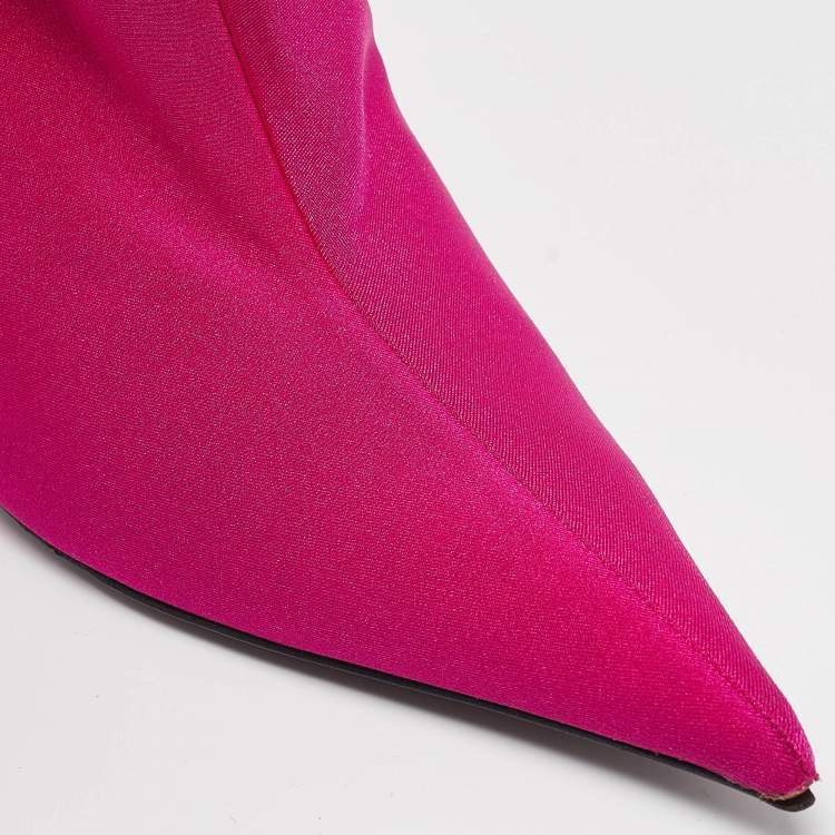 Pre Owned Balenciaga Pink Satin Knife Knee Length Boots Size 39